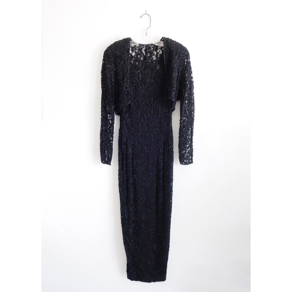 Vintage Dresses & Skirts - Vintage 90s Black Beaded Lace Gown Dress sz 4